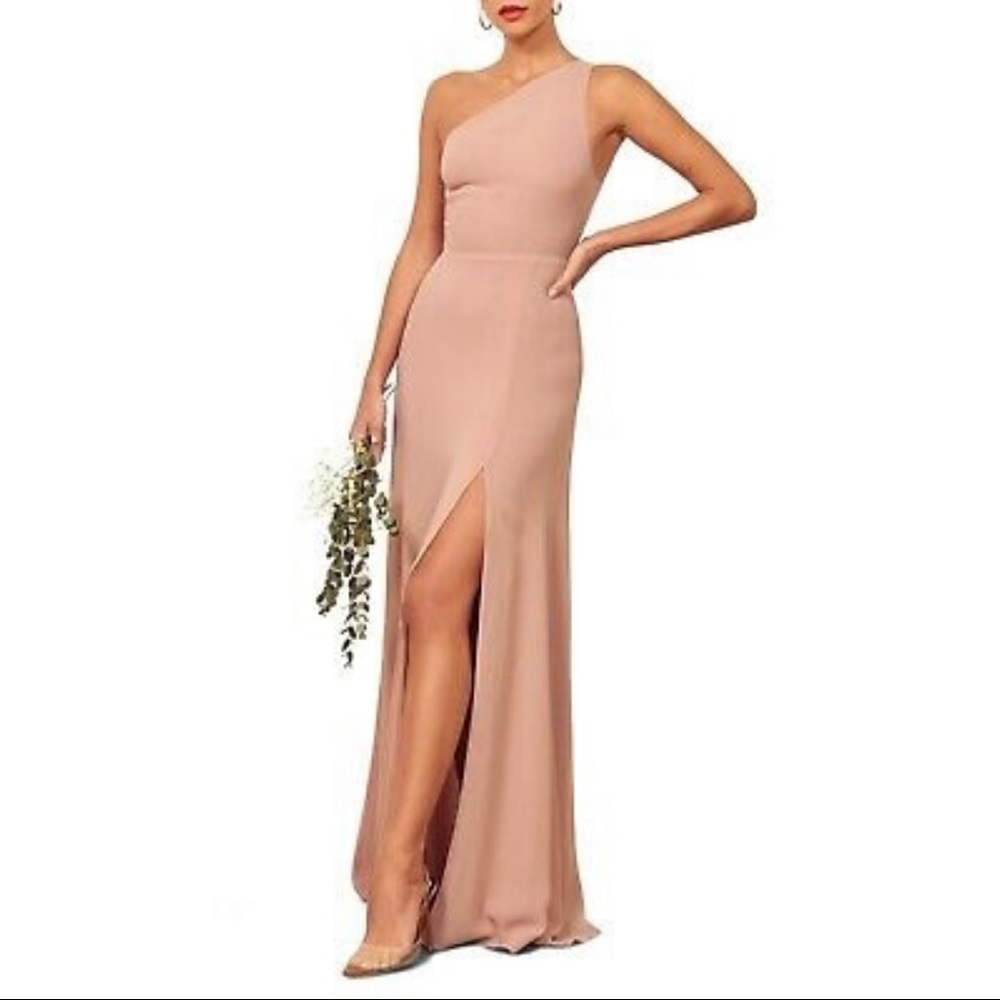 Reformation Evelyn One Shoulder Dress in Blush